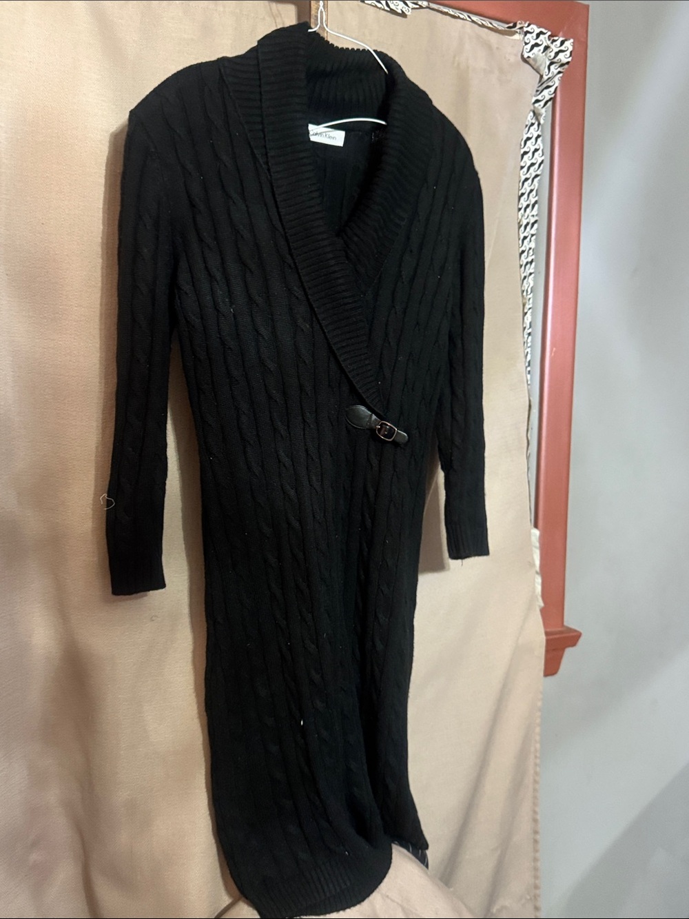 Calvin Klein Black Cable-Knit Shawl Collar Dress S-9